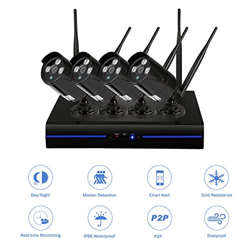 Topgio 1080P Wifi Wireless Home Security Camera Kit Systems, Outdoor Indoor IP Cam Surveillance Camera System Kits, NVR for CCTV System,Waterproof 1TB HDD,Black