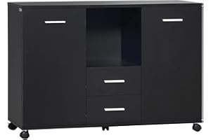 Vinsetto Armadietto Multifunzionale per l'Ufficio con Ruote a 360°, per Stampanti e Fascicoli, in Legno Nero 100x40x71cm