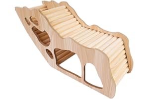 VOANZO Wooden Hideout Tunnel with Ladder for Syrian & Dwarf Hamster, House, Bridge & Cage Accessories for Small Pets