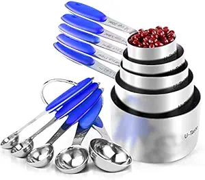 U-Taste 18/8 Stainless Steel Measuring Cups and Spoons Set of 10 with Upgraded Thick Handle: 5 Measuring Cups & 5 Measuring Spoons (Blue)