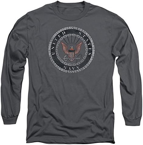 2Bhip Navy Rough Emblem Nautical Eagle Rope and Chain US Navy Adult L-Sleeve T-Shirt