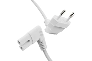 SANQIZ ETEC Kabel zasilający, kabel sieciowy 2-biegunowy, 5 m, wtyczka euro typu C na IEC C7, gniazdo Euro 8, kąt 90°, zasilacz sieciowy do PS3, PS4, PS5, urządzeń gospodarstwa domowego, TV itp