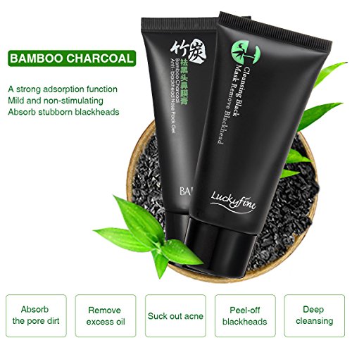 Bambuskohle Gesichtsmaske, LuckyFine Reinigungsmaske Tiefenreinigende Mitesser Akne Entferner Peel Off Schwarz Maske - 4