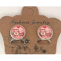 Owls Kinder Ohrclips Eulen rosa 10mm Motiv Cabochon Ohrringe handgefertigt by Schmuckphantasien in silber auch als Ohrstecker handmade clips for kids