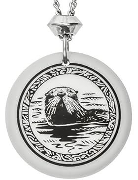Handgemachte Sea Otter Totem rund geformte Porzellan Anhänger ~ 18+4 inch Extender Kette