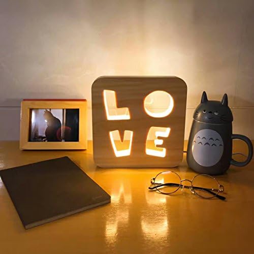 Night light solid wood carved hollow desktop night light USB charging LEDdecorative lamp animal heart-shaped light energy-saving soft light ( PATTERN : Fawn )