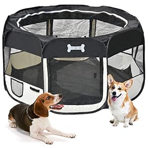 MC Star Portátil Parque Corral Oxford Cachorro Animales para Perros, Gatos, Conejos y Pequeño Animales, 125 x 125 x 64 cm (Negro)
