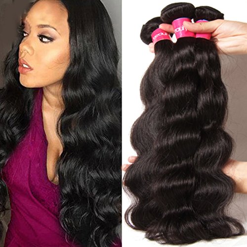 Longqibeauty®100%Brazilian Hair Mixed Length 3bundles Body Wave Multiple Choices 8-30inch Virgin Brazilian Human Hair Extension Unprocessed Natural Black Color for Women (14inch 16inch 18inch)