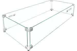 Pariplus Fire Pit Wind Guard - 30" x 14" x 7" Rectangular Fire Pit Glass Wind Guard for Outdoor Gas Fire Pit Table, Thick & Durable Tempered Glass w/Hard Aluminum Corner Brackets, Easy Assembly