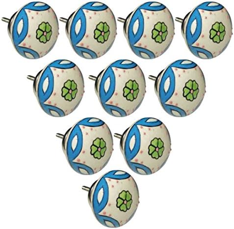 Handmade Knobs Sale - Set of 10 White and Blue Flower Ceramic Knobs Handmade Design Drawer Knob / Cabinet Pulls / Handles - Home Decor Accessories