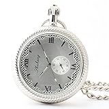 Easy Go Shopping Kreatives Wellenmuster Uhrengehäuse Silbrige Herren Taschenuhr Boutique Hollowed Roman Numberals Mechanische Taschenuhr mit Kette