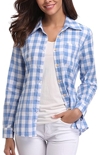Miss Moly Women's Long Sleeve Plaid Shirt Button Down Blouse Tops