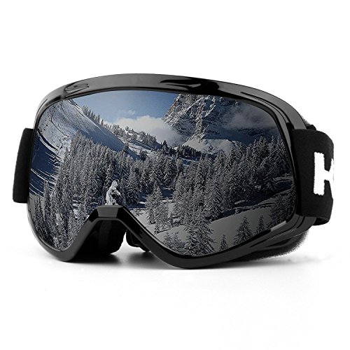 Kasliny, occhialini da Sci per Adulti, Protezione UV Anti-Appannamento, Lenti Staccabili, Occhiali da Snowboard con Doppia Lente e grandangolo, per Uomo e Donna, Kid Black Strap