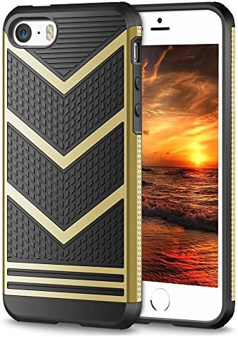 iPhone SE Case, WEPUSEN iPhone 5 / 5S Case Stylish Chevron Dual Layer Anti-slip Soft Armour Cover Skin Shockproof Flexible Protective Slim Shell Anti-scratch Defender Bumper Case for iPhone SE/5S/5 (Gold)