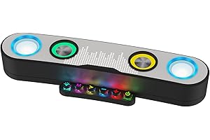 AURTEC Haut Parleur sans Fil Bluetooth RGB Gaming, Enceinte PC Basses puissantes 10 W et véritable stéréo sans Fil, Bluetooth 5.0 + EDR,FM, Micro intégré, clé USB AUX, Carte Micro TF, Son stéréo HD