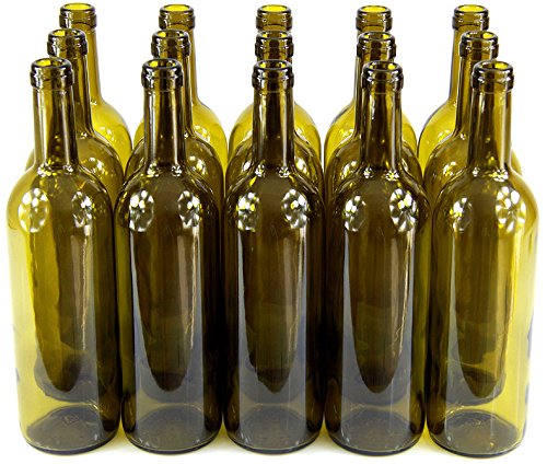 15 Stk. 750ml Weinflasche Olivgrün leere Glasflasche Likör Wein mit Korken neu