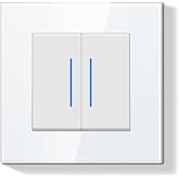 BSEEDLIFE Double Wall Switch, Wall Switch with Glass Frame with LED Indicator, 2 Gang 2 Ways, Easy Installation Claw Hook Des
