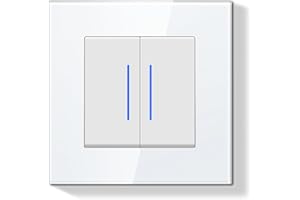 BSEEDLIFE Interrupteur Mural,Interrupteur Encastrable avec Indicateur LED avec Cristal Cadre en Verre,Installation Facile,2 Gang 1 Voie 86 * 86mm Blanc