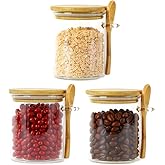 Home Heaven Glass Storage Jars Set of 3 with Bamboo Lid & Spoon, 270ML Borosilicate Airtight Kitchen Containers for Sugar Tea