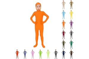 GENERIC Kids Open Face Spandex Halloween Bodysuit Unisex Funny Open Face Full Body Suits Stretch Plain Unitard Child Cute Festival Orange Performance Outfits Bodysuit with Hood Skin Tight Leotard