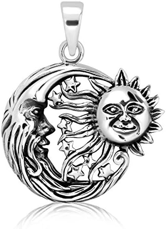 Sistakno Sterling Silver 925 Smiling Star Sun Crescent Moon Sky Ocean Wave Universe Celestial Pendant