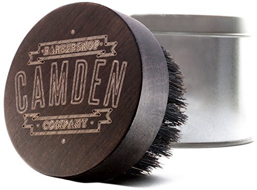 Camden Barbershop Company: Walnut Wood & Boar Bristle Beard Brush incl. Case - Hand-Stained and Laser-Engraved - Perfect for Beard Grooming & Beard Oils & Balms