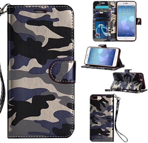 iPhone 7/8 4.7 Case ,MIRAER Army Camo Camouflage Pattern Flip Cover for iPhone 7 /8 4.7 inch PU Leather TPU Wallet Cover Phone Bags Cases (Blue)