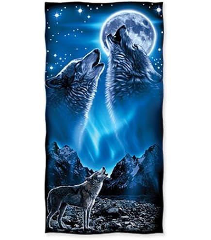 Custom Personalized Wolf Moon Beach Towel – 30 X 60 Inch Large Pool Towel With Name