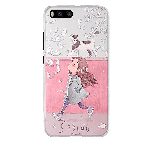 Funda Xiaomi Mi6  Protector de Silicona TPU Transparente y Fino  Dibujos Chica Guapa y Perro en Primavera -FUBAODA- Resistente a Golpes  Antipolvo  Resiste a los Ara  azos  Carcasa Completamente Resistente para Xiaomi Mi6  5 15  