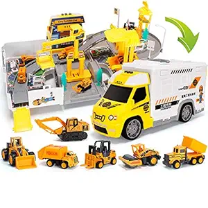 FidgetGear 2 in1 Railway Racing Tracks Electric Car Toys Parking Lot with Light Music Assemble Container Truck Engineering Series