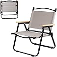 STAR WORK Alloy Steel Portable Foldable Chair Outdoor Furniture Compact Chair Aluminum With Armrests For Travel Camping/Fishing Picnic/Ultralight Low Beach Concert Camping Folding Chair Khakhi, Medium
