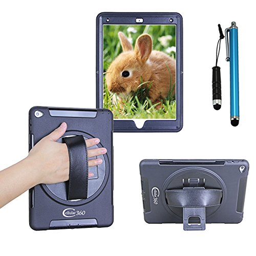 Apple iPad Air 2 Hülle,schmutz- und stoßfest, 360 drehbare Handschlaufe mit integriertem Standfuß (Apple iPad Air 2, Handheld-Schwarz)