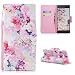 Produktbild Misstars Ledertasche für Sony Xperia XZ2 Compact, Premium PU Flip Wallet Cover Handyhüllen TPU Silikon Innen Bumper Rosa Blumen Muster Schutzhülle mit Kartenfach Magnetverschluss und Standfunktion Klapphülle für Sony Xperia XZ2 Compact