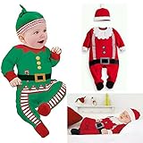 Koly Newborn Baby Clothing Sets Boy Girl Kids Romper Hat Cap Set Christmas Santa Claus Gift Size for 0-24 Months