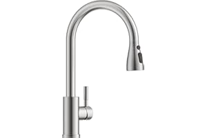 APPASO Kitchen Tap, Single Handle High Arc Modern Pull Out Sink Mixer Faucet with 360°Swivel 3 Modes Sprayer for 1 Hole Sink High Pressure, Easy to Install, Brushed Stainless Steel