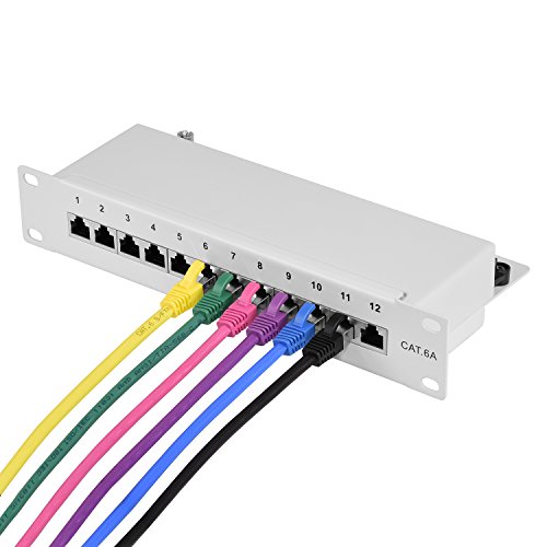 TPFNet Premium Patchfeld, Patchpanel Cat 6A, Patchpanel Cat.6A, 12 Port, 12-fach 10″ – 10 Zoll / 1 HE, mit LSA Anschlussklemmen, zum Anschluß von Netzwerk Verlegekabel, hellgrau RAL 7035, voll geschirmtes Metallgehäuse, Patch Panel mit 12x RJ45 Buchse, geschirmt - 2