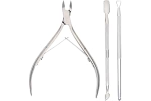 GHEART Cuticle Nippers, Cuticle Scissors with Cuticle Pusher Set, Precise Cuticle Clippers and Bottom, for Removing Excess, Cracked Skin on Fingers and Toes, Pack of 3 (Silver)