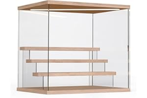 ACRLIE Steps Acrylic Display Case with Solid Wood/White Base, Collectibles Display Shelf, Display Boxes for Collectibles Dustproof Protection Showcase (Solid Wood(Ceiling Light Version), 4 Steps)