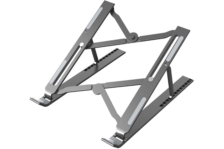HappyDealsSA Adjustable Laptop Stand Black, Aluminum Alloy Foldable Riser with Heat Dissipation, 6 Height Settings for 7-15.6
