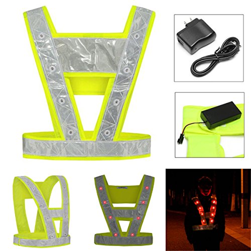 Preisvergleich Produktbild MASUNN Radfahren Running 16 Led Aufleuchten Reflektierende Streifen Sicherheitsweste Hohe Sichtbarkeit