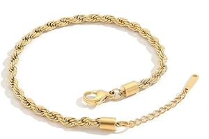 Qings Catenina da Caviglia Oro Donna Uomo Corda Stelle Semplice Cavigliera Acciaio Inossidabile Regolabil Gioiello Estivo,22 + 5 cm Diametro 14k Oro