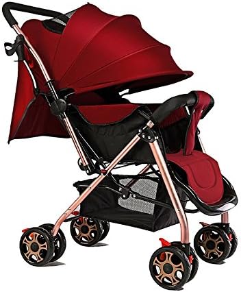 Baby carriages, children's carts, baby children can sit baby car, ultra-light portable folding two-way high-view umbrella car ( Color : Wine red )