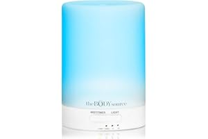 The Body Source Dyfuzor Olejków Eterycznych Zapachowych, Ultradźwiękowa Lampa LED Zapachowa z 7 kolorami, Elektryczny Nawilżacz Powietrza, Timer, Aromaterapia Do Domu, Biura, Spa, Pokoju Dziecięcego, 100 ml