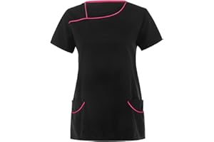 SIZOER Casaca De para Mujer Manga Corta Cuello V Casacas Color Sólido,Pijama Sanitario, Uniforme Enfermera Estetica Peluqueria Veterinaria Hospital Limpieza y Empleada Hogar Antilejía y No Destiñe