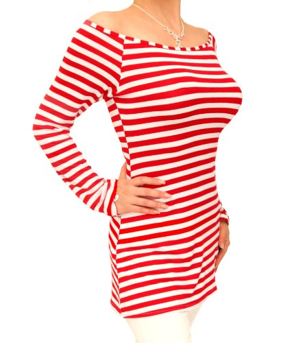 Blue Banana Red Striped Slash Neck Tunic Top Size 16