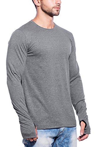 Buy Maniac Mens Fullsleeve Round Neck Dark Grey Cotton Tshirt on