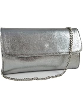 Echtleder Damen Clutch Tasche Abendtasche Muster Metallic 25x15cm