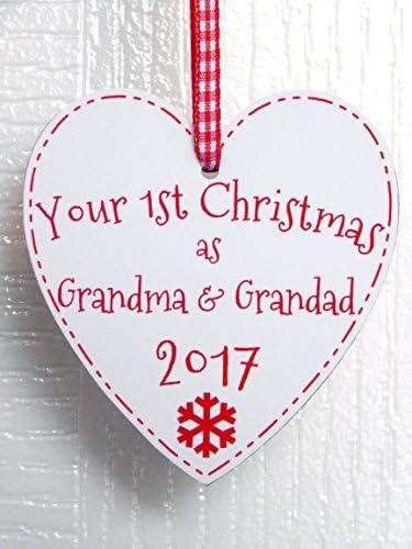 Your First Christmas As Grandma & Grandad Bauble Heart Plaque - 1st Xmas Handmade Tree Decoration