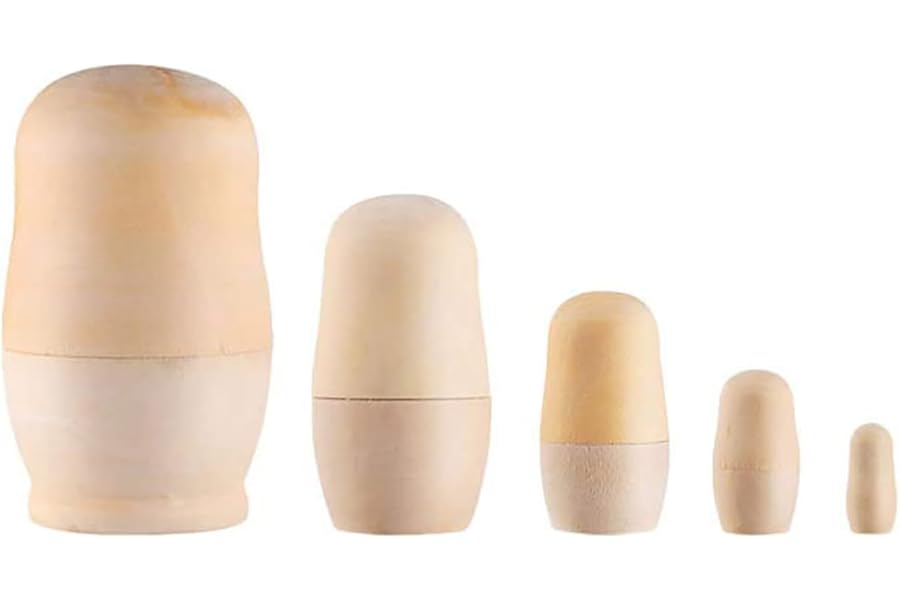 Russian Dolls,5 pcs Wooden Nesting Dolls Unpainted Matryoshka Matrioska Matrioshki Matriozska Dolls DIY Blank Wood Russian Dolls for Make Your Own Boys Girls Gift Decorations