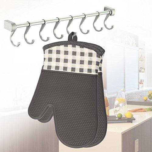 Jonhen Silikon Handschuhe – Hitzebeständige Ofenhandschuhe mit Baumwoll-Fütterung – Silikon Topflappen zum Küche,Backen,Kochen,Barbecue,Grillen (grau) - 3
